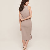 hello ronron | Angelique Dress Taupe | V-neck braided cable knit midi dress