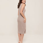 hello ronron | Angelique Dress Taupe | V-neck braided cable knit midi dress