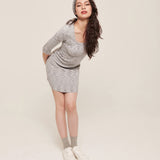 Mila Dress Cloud | Mouliné ribbed knit pleated mini dress