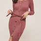 hello ronron | Sylvie Dress Rose | Button-embellished off-shoulder ribbed knit midi dress