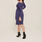 hello ronron | Sylvie Dress Very Peri | Button-embellished off-shoulder ribbed knit midi dress