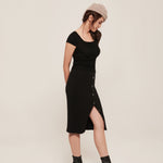 Lynn Top Black | Square neck ribbed knit top