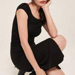 Lynn Top Black | Square neck ribbed knit top