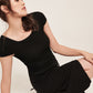 Lynn Top Black | Square neck ribbed knit top