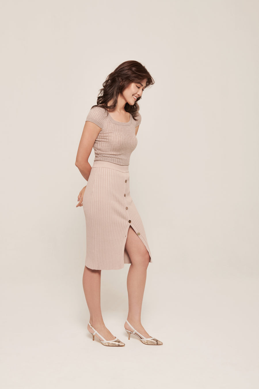 hello ronron | Lynn Top Latte | Square neck ribbed knit top