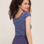 hello ronron | Lynn Top Lavender | Square neck ribbed knit top