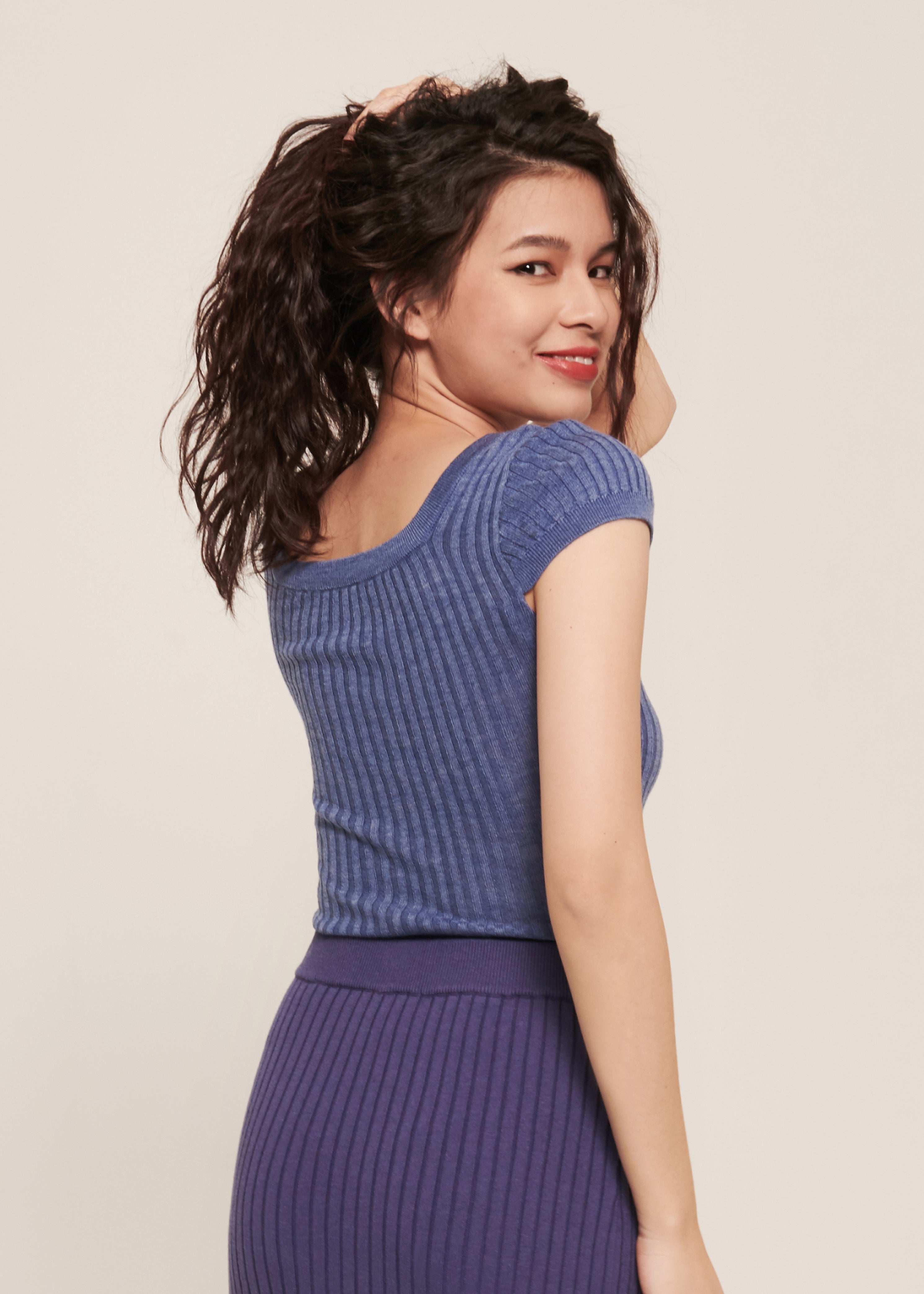 hello ronron | Lynn Top Lavender | Square neck ribbed knit top