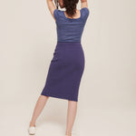hello ronron | Sylvie Skirt Very Peri | Button-embellished ribbed knit midi skirt