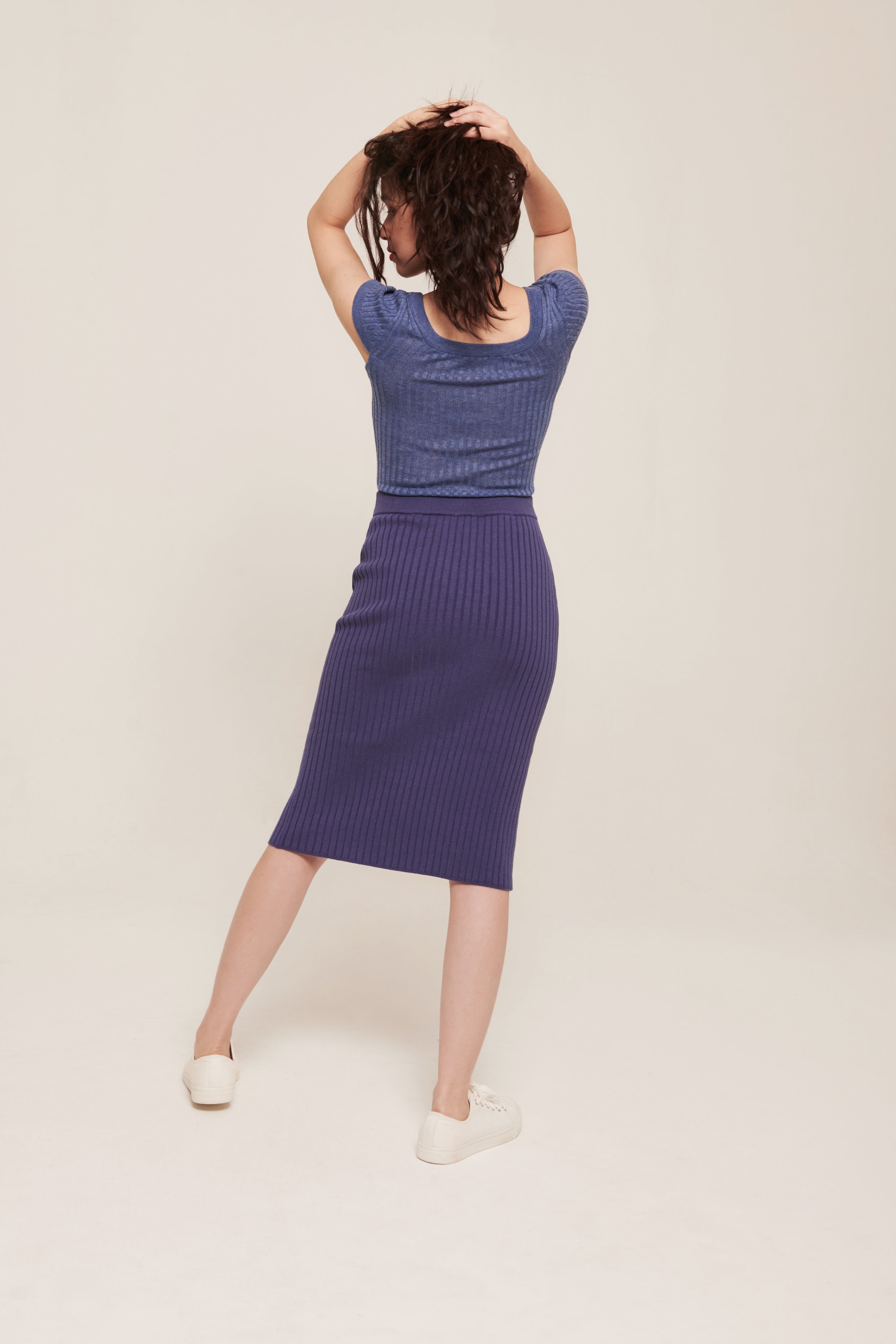 hello ronron | Lynn Top Lavender | Square neck ribbed knit top