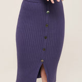 hello ronron | Sylvie Skirt Very Peri | Button-embellished ribbed knit midi skirt