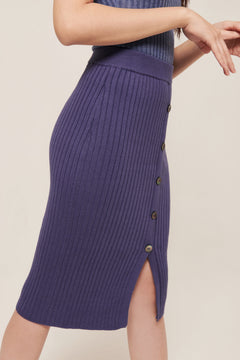 hello ronron | Sylvie Skirt Very Peri | Button-embellished ribbed knit midi skirt