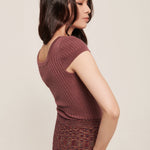 hello ronron | Lynn Top Rose | Square neck ribbed knit top