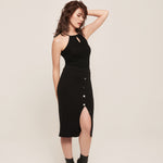 hello ronron | Rosa Top Black | Tie-detailed ribbed knit halter top