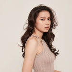 hello ronron | Rosa Top Latte | Tie-detailed ribbed knit halter top
