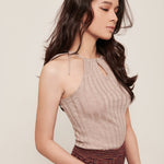 hello ronron | Rosa Top Latte | Tie-detailed ribbed knit halter top
