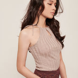 hello ronron | Rosa Top Latte | Tie-detailed ribbed knit halter top