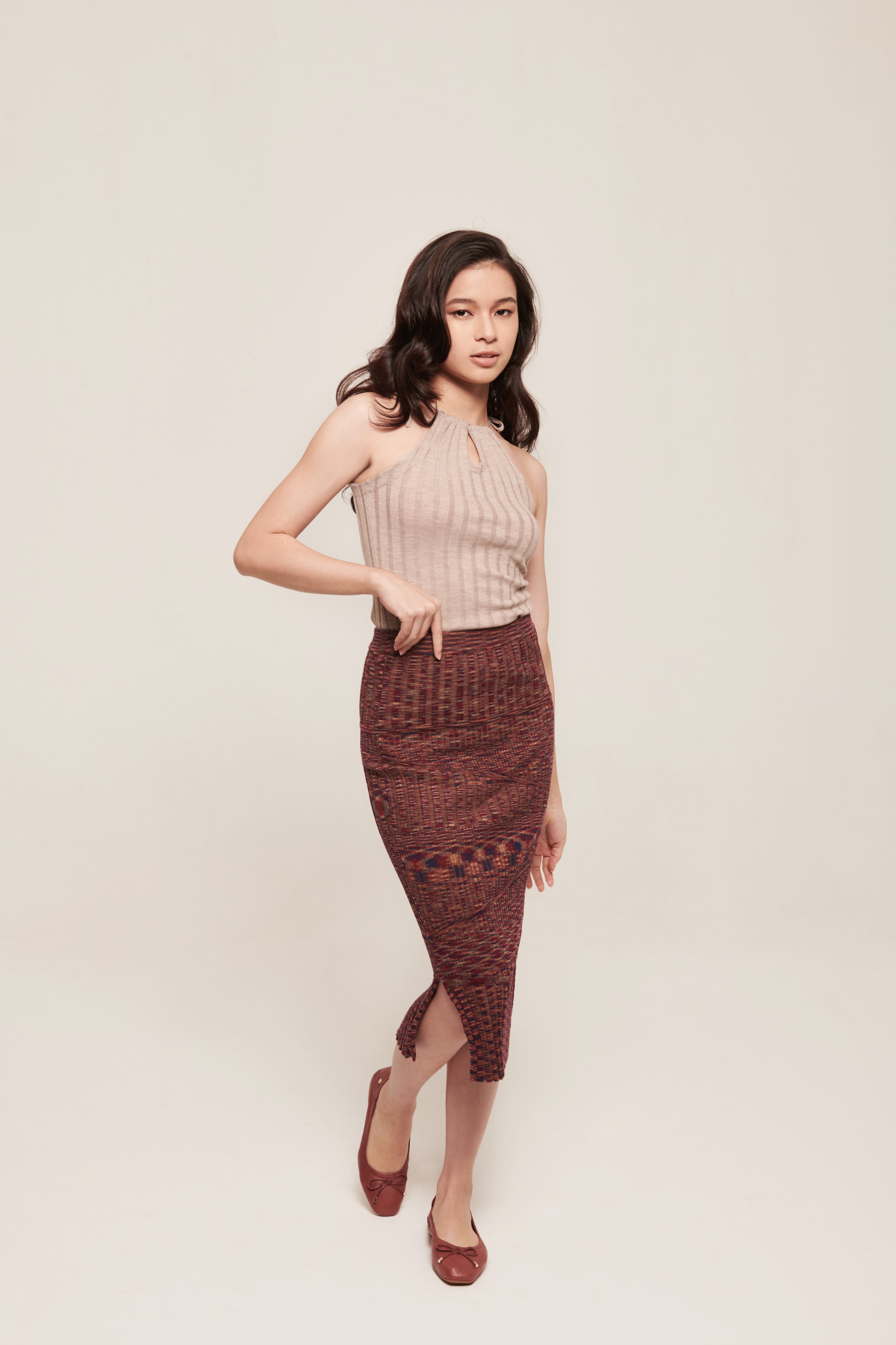 hello ronron | Hera Skirt Evening | Mouliné ribbed knit midi skirt