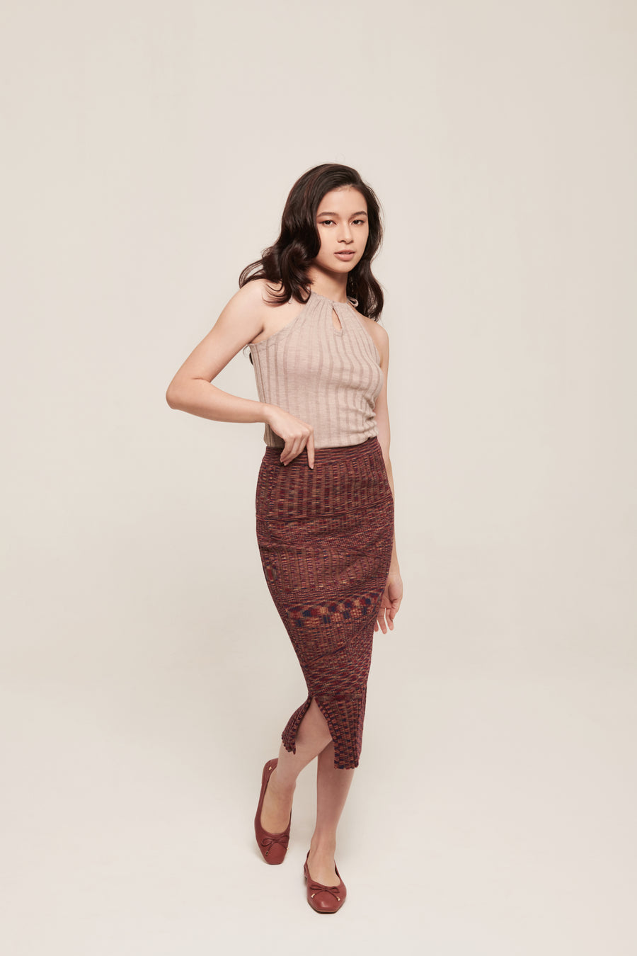 hello ronron | Rosa Top Latte | Tie-detailed ribbed knit halter top