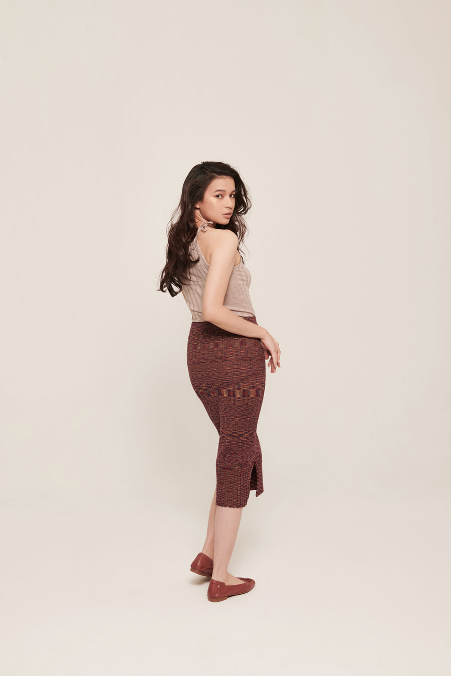hello ronron | Rosa Top Latte | Tie-detailed ribbed knit halter top
