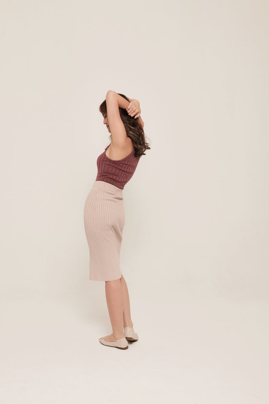 hello ronron | Rosa Top Rose | Tie-detailed ribbed knit halter top