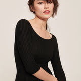 hello ronron | Agnes Top Black | Scoop neck cable ribbed knit top