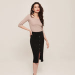hello ronron | Agnes Top Latte | Scoop neck cable ribbed knit top