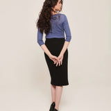 hello ronron | Sylvie Skirt Black | Button-embellished ribbed knit midi skirt