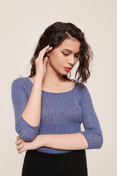 hello ronron | Agnes Top Lavender | Scoop neck cable ribbed knit top