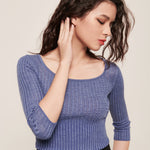 hello ronron | Agnes Top Lavender | Scoop neck cable ribbed knit top