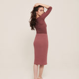 hello ronron | Agnes Top Rose | Scoop neck cable ribbed knit top