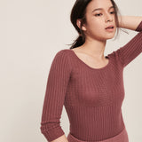 hello ronron | Agnes Top Rose | Scoop neck cable ribbed knit top