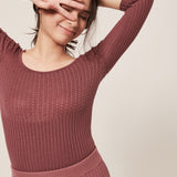 hello ronron | Agnes Top Rose | Scoop neck cable ribbed knit top